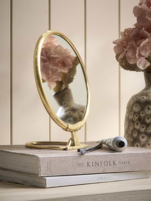 Round Brass Pedestal Mirror - Small