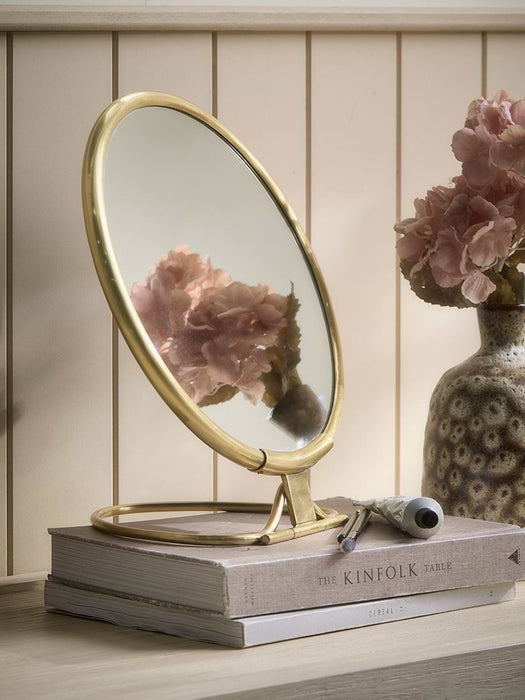 Round Brass Pedestal Mirror - Large
