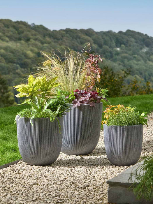 Three Ribbed Planters - Flecked Slate