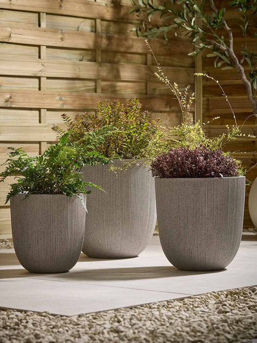 Three Ribbed Planters - Flecked Granite