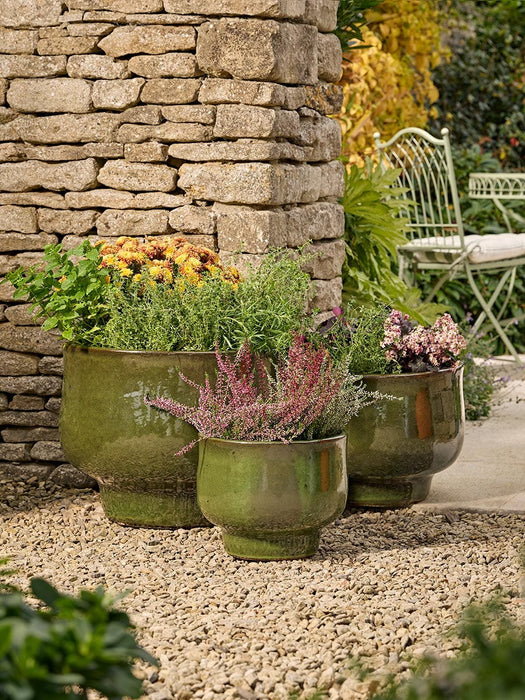 Three Footed Olive Glaze Planters