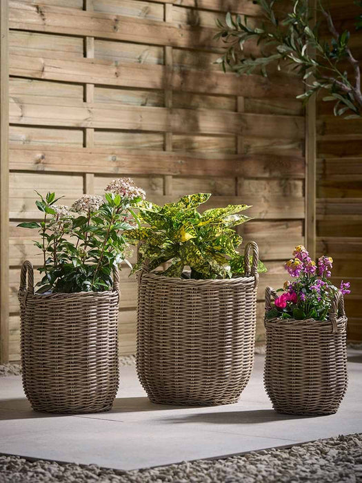 Three Faux Rattan Planters - Small