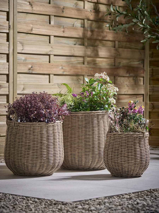 Three Faux Rattan Planters - Large