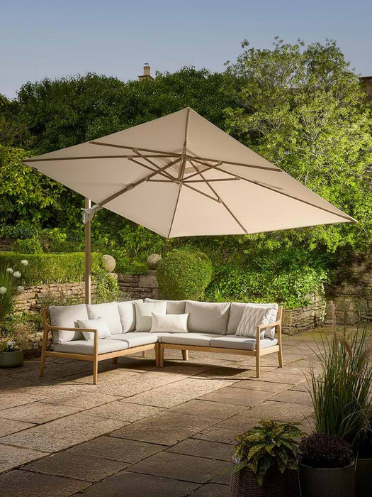 The Ultimate Landscape Rectangular Cantilever Parasol Set - Teak & Champagne