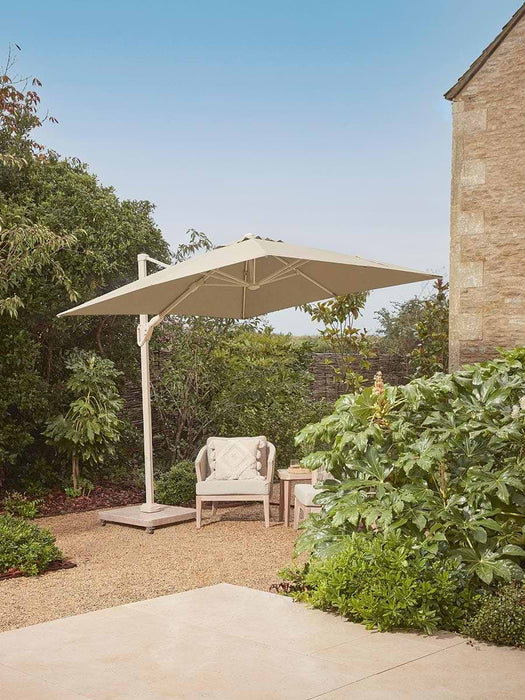 Square Light Up Cantilever Parasol Set - Sandstone & Champagne