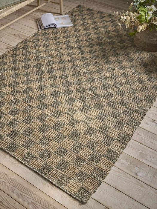 Chequered Jute Rug - Green