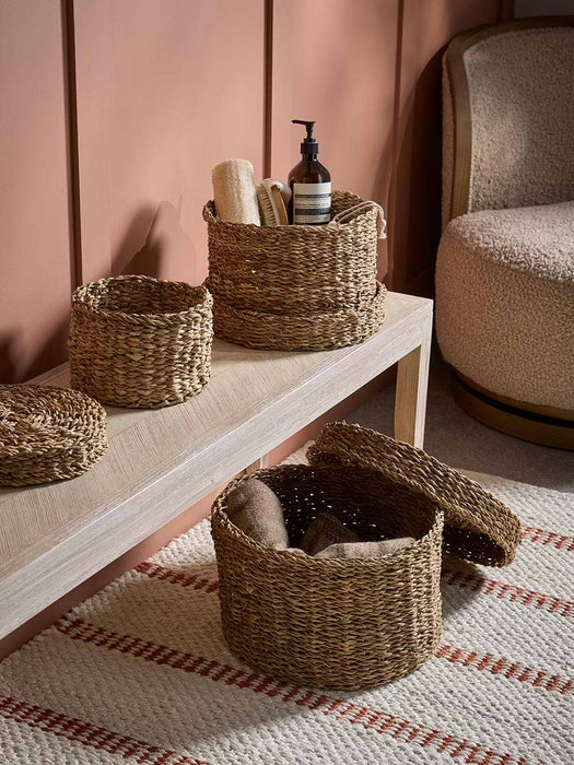 Three Lidded Seagrass Storage Baskets