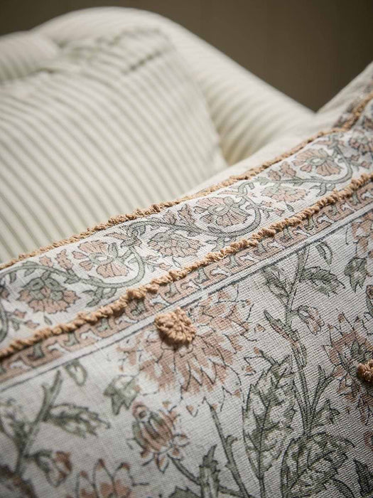 Embroidered Hand Block Printed Cushion Cover - Large