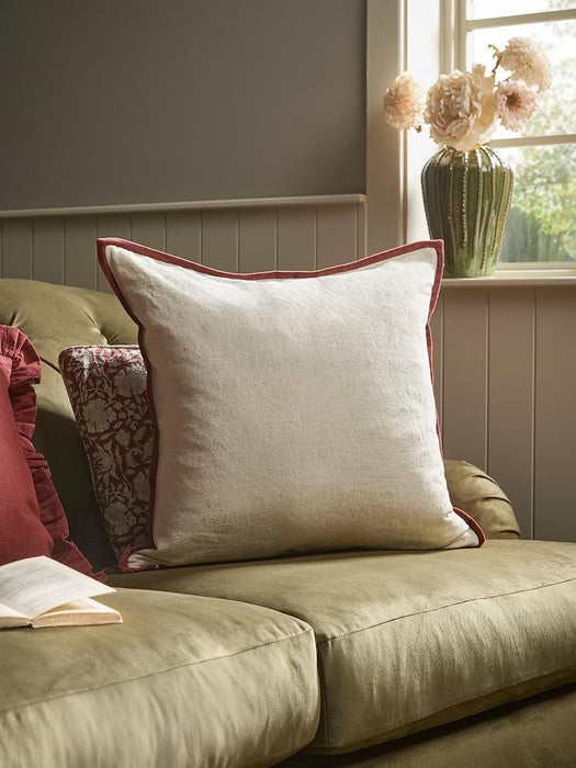 Velvet & Cotton Linen Large Square Cushion Cover - Deep Red