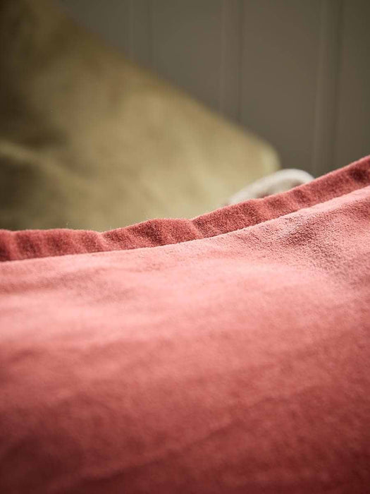Velvet & Cotton Linen Large Square Cushion Cover - Deep Red