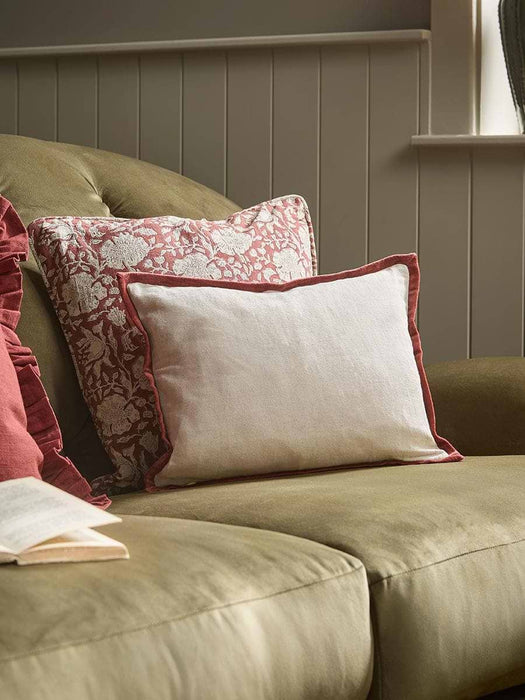 Velvet & Cotton Linen Rectangular Cushion Cover - Deep Red