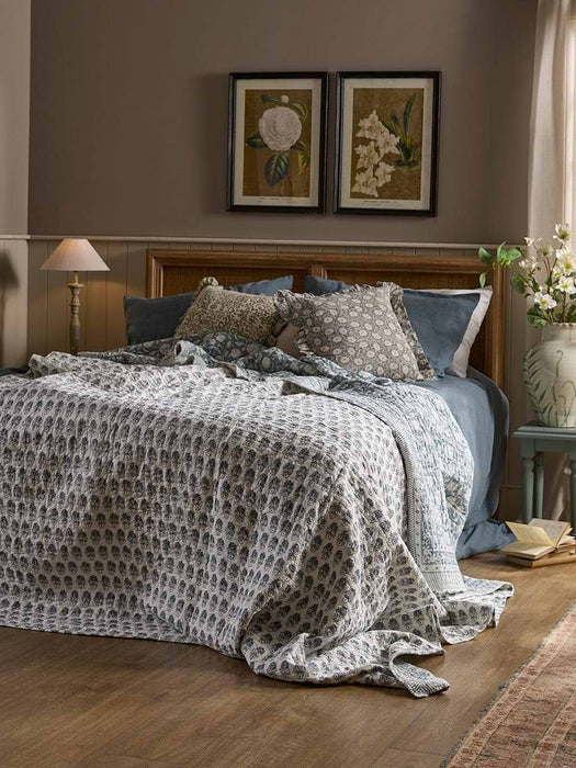 Stone Blue Block Print Bedspread