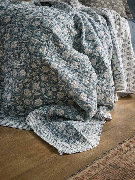 Stone Blue Block Print Bedspread