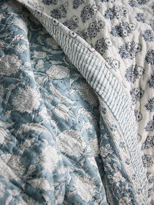 Stone Blue Block Print Bedspread