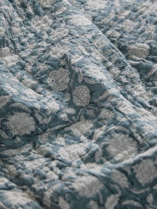 Stone Blue Block Print Bedspread