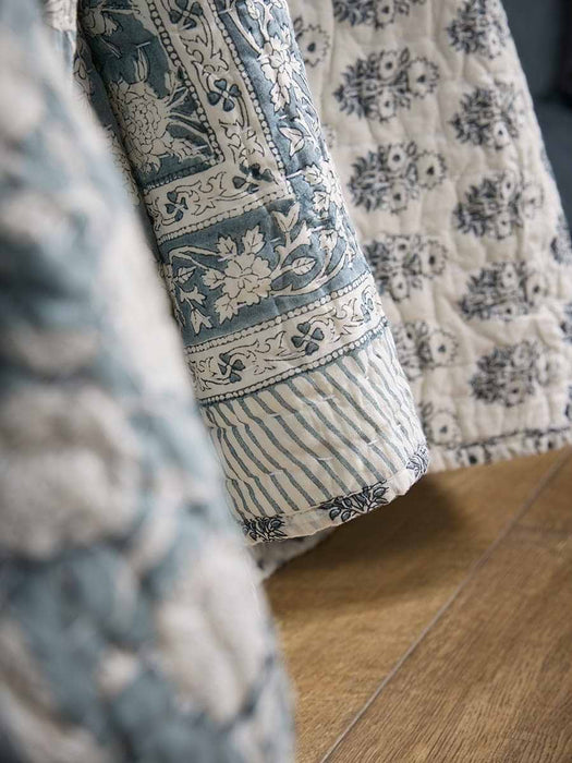 Stone Blue Block Print Bedspread