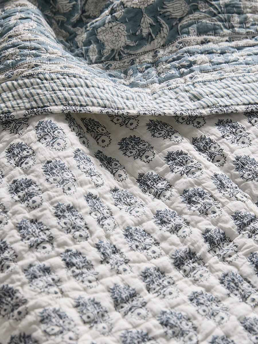 Stone Blue Block Print Bedspread
