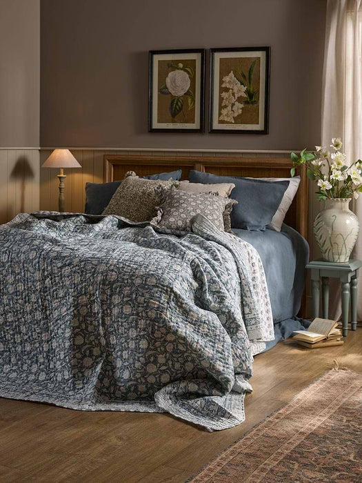 Stone Blue Block Print Bedspread