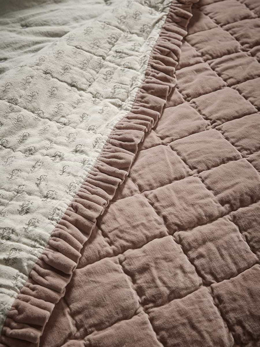 Ruffle Quilted Velvet Bedspread - Vintage Rose
