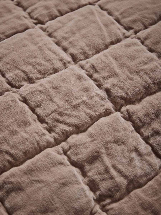 Ruffle Quilted Velvet Bedspread - Vintage Rose