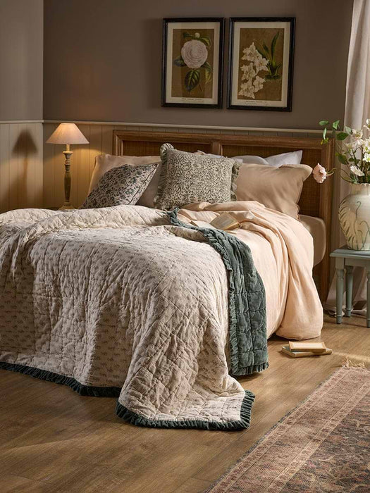 Ruffle Quilted Velvet Bedspread - Nordic Blue