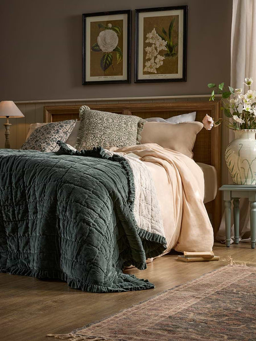 Ruffle Quilted Velvet Bedspread - Nordic Blue
