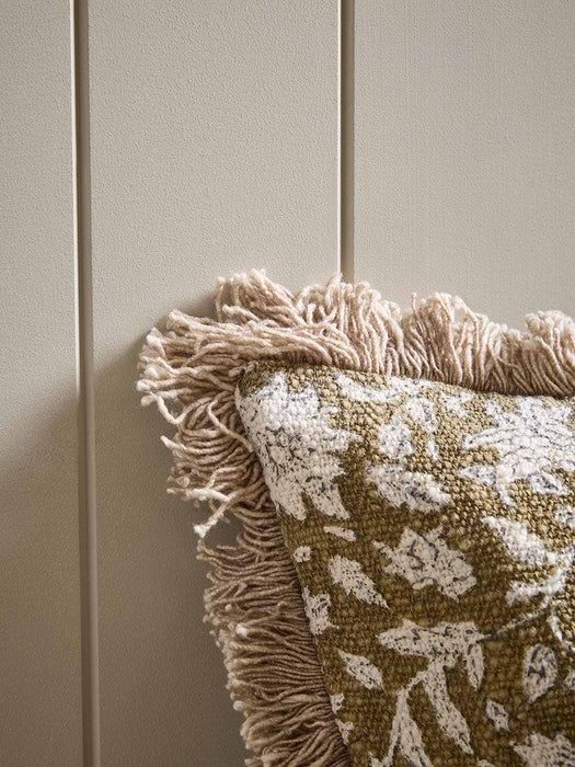 Fringed Block Print Cushion - Burnt Honey