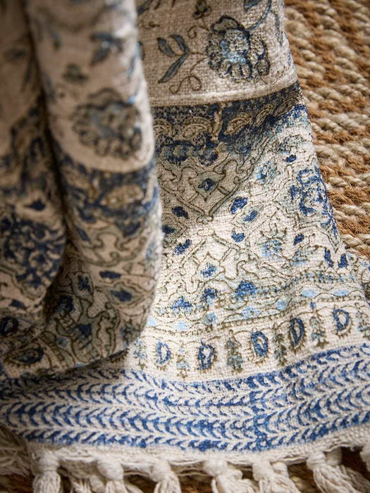 Kaia Blue Block Printed Throw