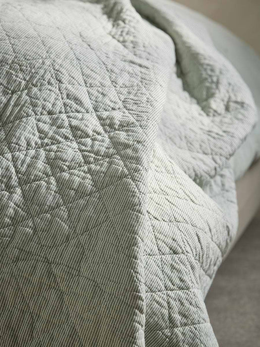 Cotton Quilted Throw - Green Stripe