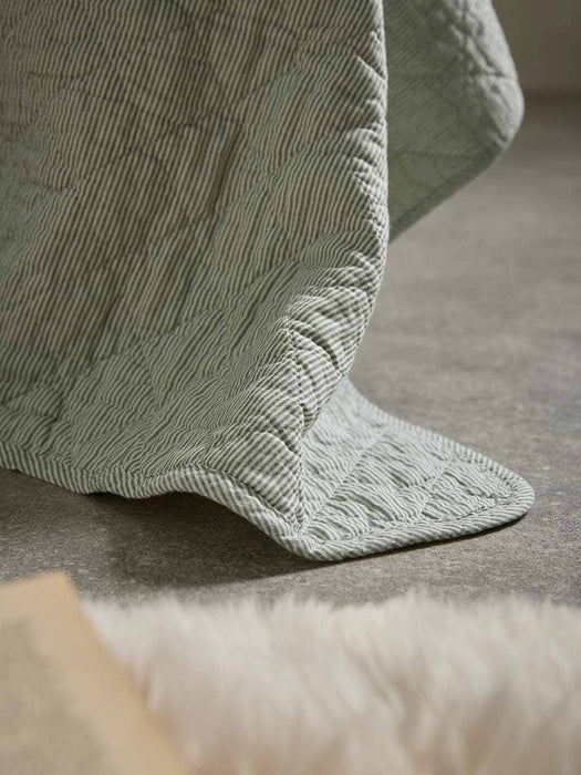Cotton Quilted Throw - Green Stripe