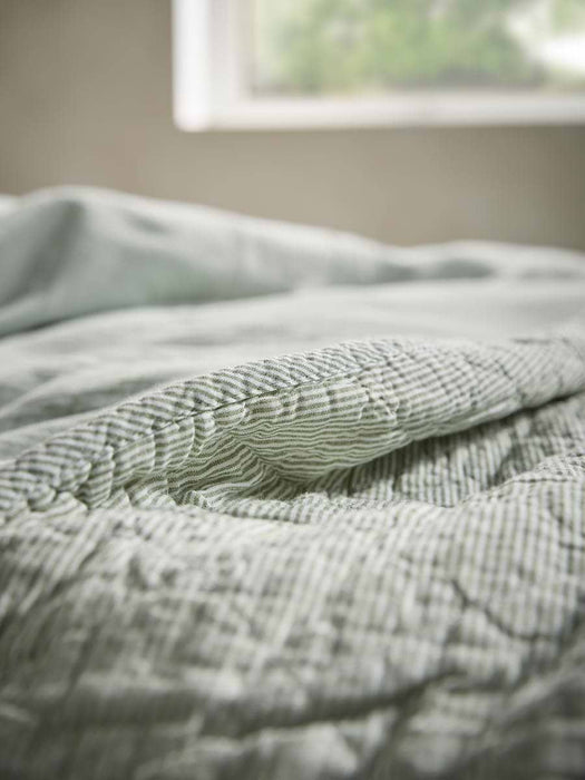 Cotton Quilted Throw - Green Stripe