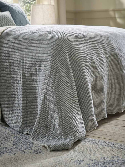 Frayed Cotton Bedspread - Soft Blue Stripe
