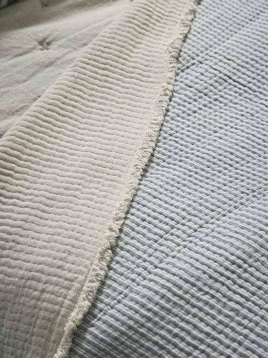 Frayed Cotton Bedspread - Soft Blue Stripe