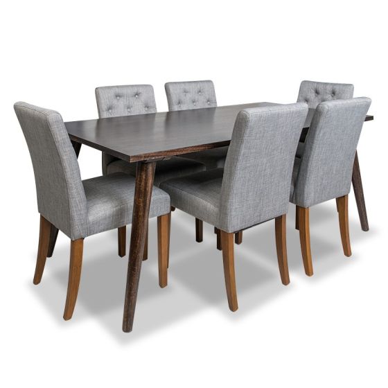 Acre & Artisan Vintage Mango Dining Table Large 6 Milan Button Fabric Chairs (180cm)