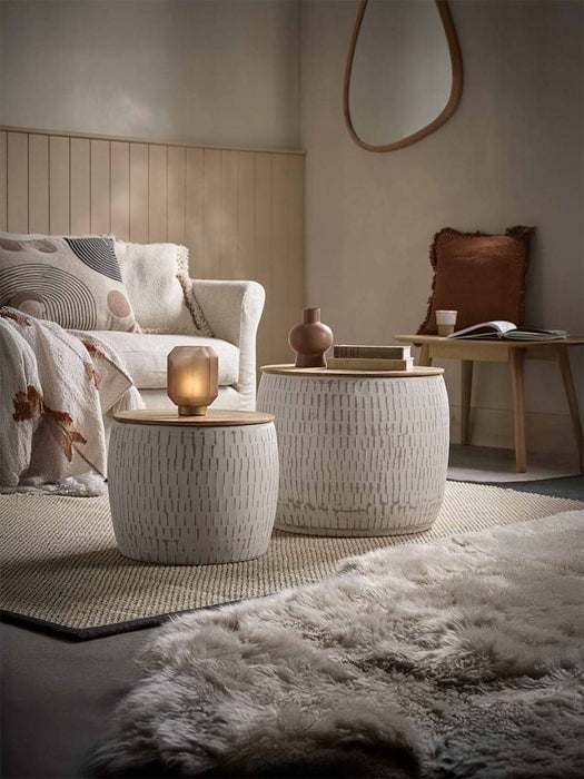 Two Enamelled Storage Tables - Taupe