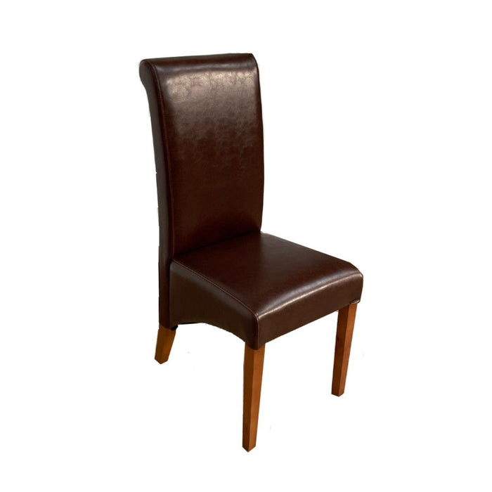 Ex-Display Antique Brown Leather Rollback Dining Chair T75
