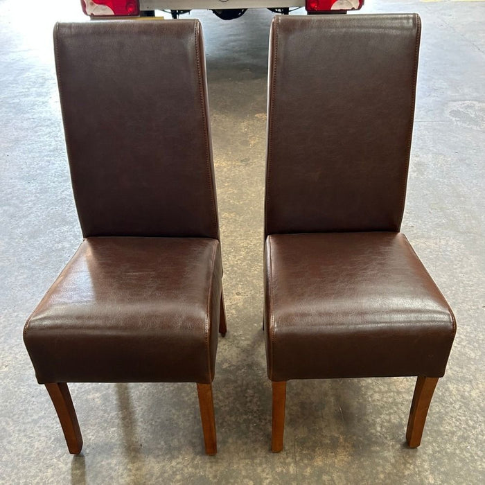 Ex Dispaly Antique Brown Leather Madrid Dining Chairs Dark Leg - Set of Two