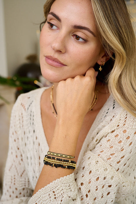 Tahiti Black Spinel Gold Bracelet Stack