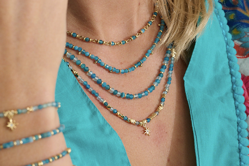 Tansy Apatite and Blue Topaz Gold Necklace