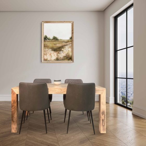 Acre & Artisan Light Solid Wood 160Cm Dining Table 4 Henley Faux Leather Dining Chairs