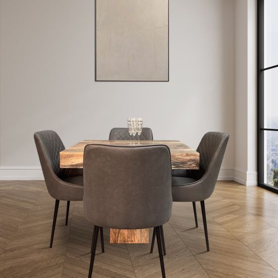 Acre & Artisan Light Solid Wood 90Cm Cube Dining Table Henley Faux Leather Dining Chairs