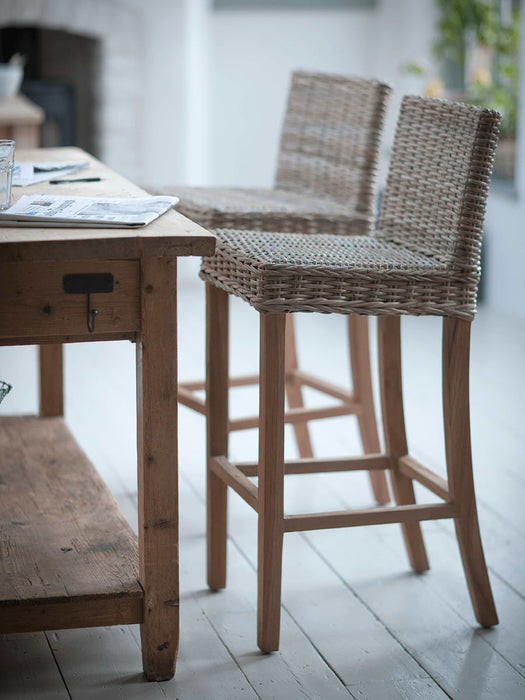 Teak & Rattan High Stool