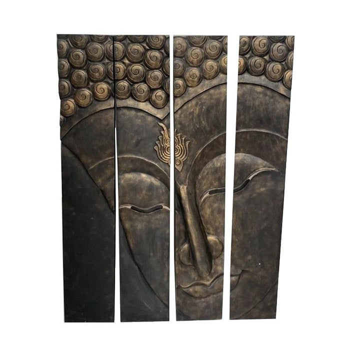 Carved Wooden Buddha Plaque 4 Pieces - In Stock