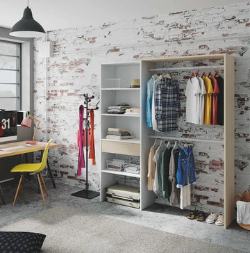 Amos Mann Oak and White Open Door Wardrobe With Shelves And Rail