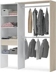 Oak and White Open Door Wardrobe With Shelves & Rail