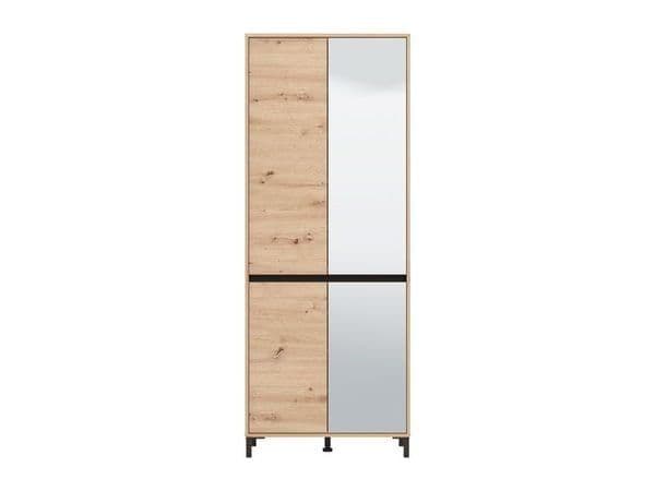 Oak Effect Half Mirrored 40 Pair Tall Shoe Cabinet Cupboard