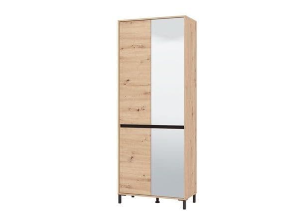 Oak Effect Half Mirrored 40 Pair Tall Shoe Cabinet Cupboard