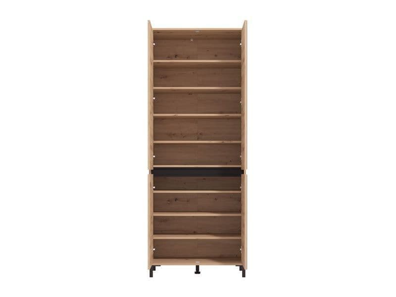 Oak Effect Half Mirrored 40 Pair Tall Shoe Cabinet Cupboard