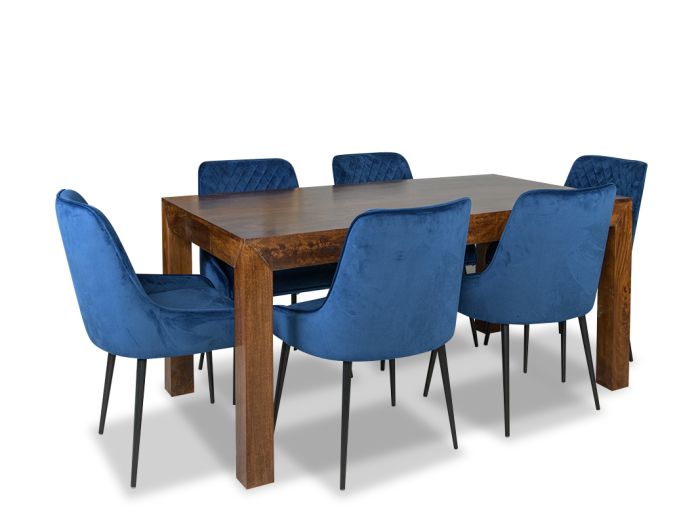 Acre & Artisan Solid Wood 160Cm Dining Table 6 Henley Velvet Chair