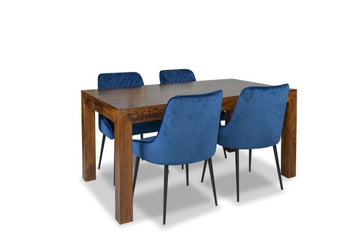 160cm Acre & Artisan Premium Dining Table and 4 Henley Velvet Chairs (6 Colours)
